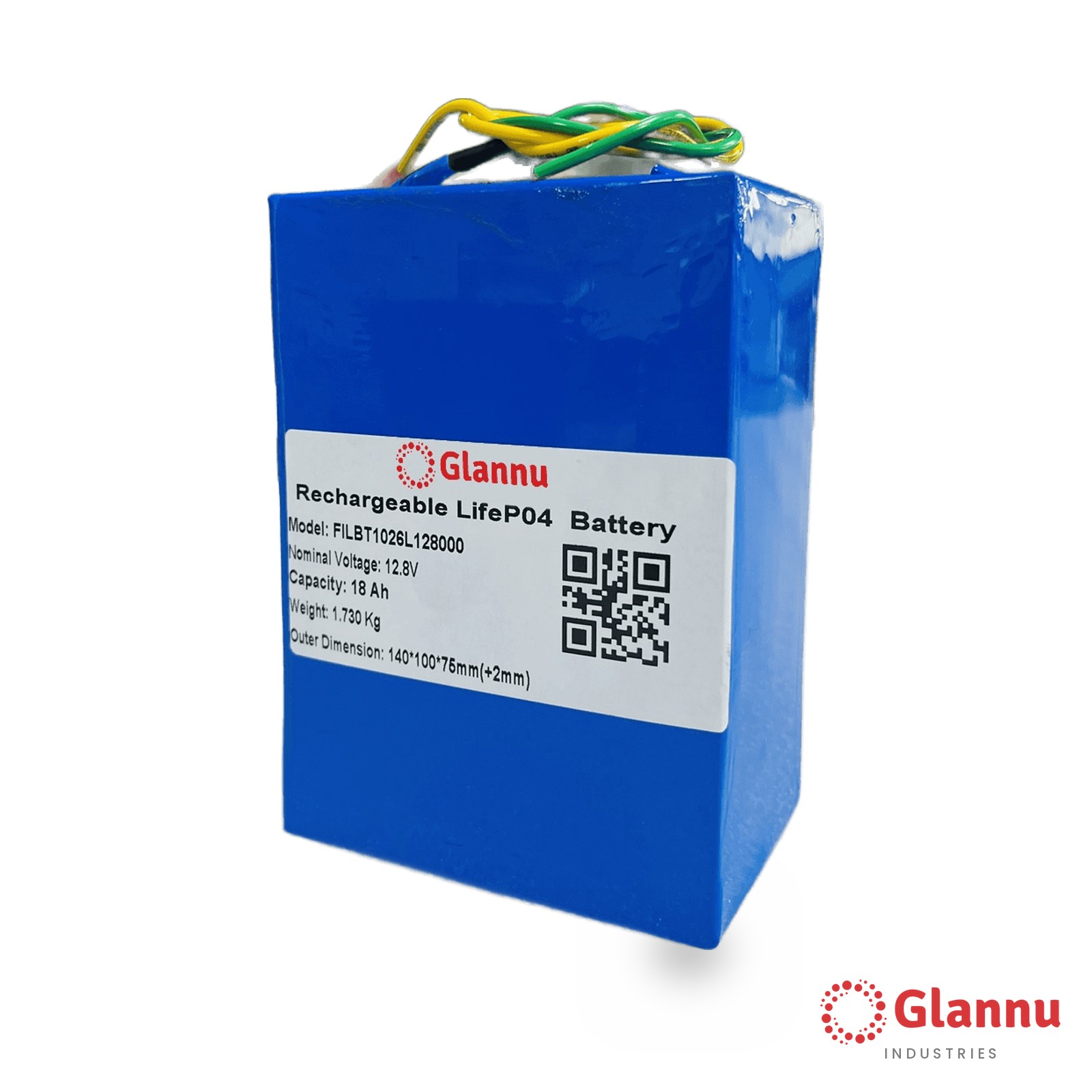 12V 18Ah LiFePO4 Lithium Battery Pack – Glannu 12.8V Soft Pack, 10A BMS (1218)