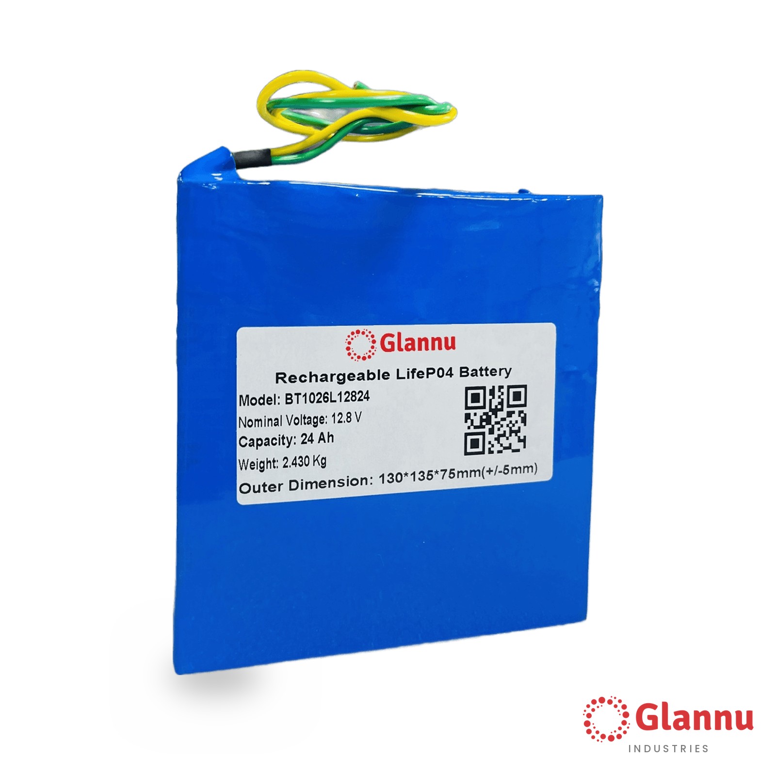 12V 24Ah LiFePO4 Lithium Battery Pack – Glannu 12.8V Soft Pack, 10A BMS (1224) - Image 2