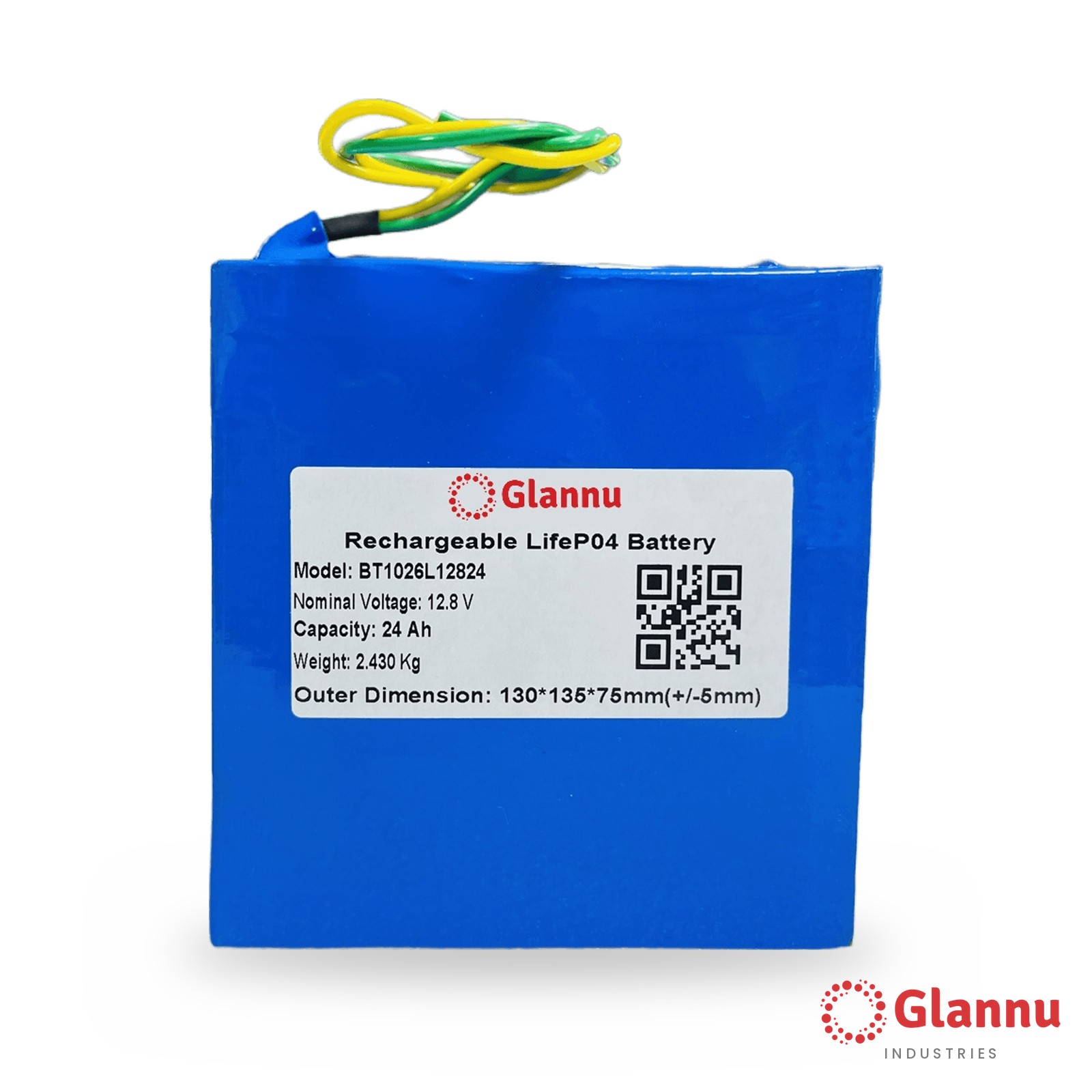12V 24Ah LiFePO4 Lithium Battery Pack – Glannu 12.8V Soft Pack, 10A BMS (1224)
