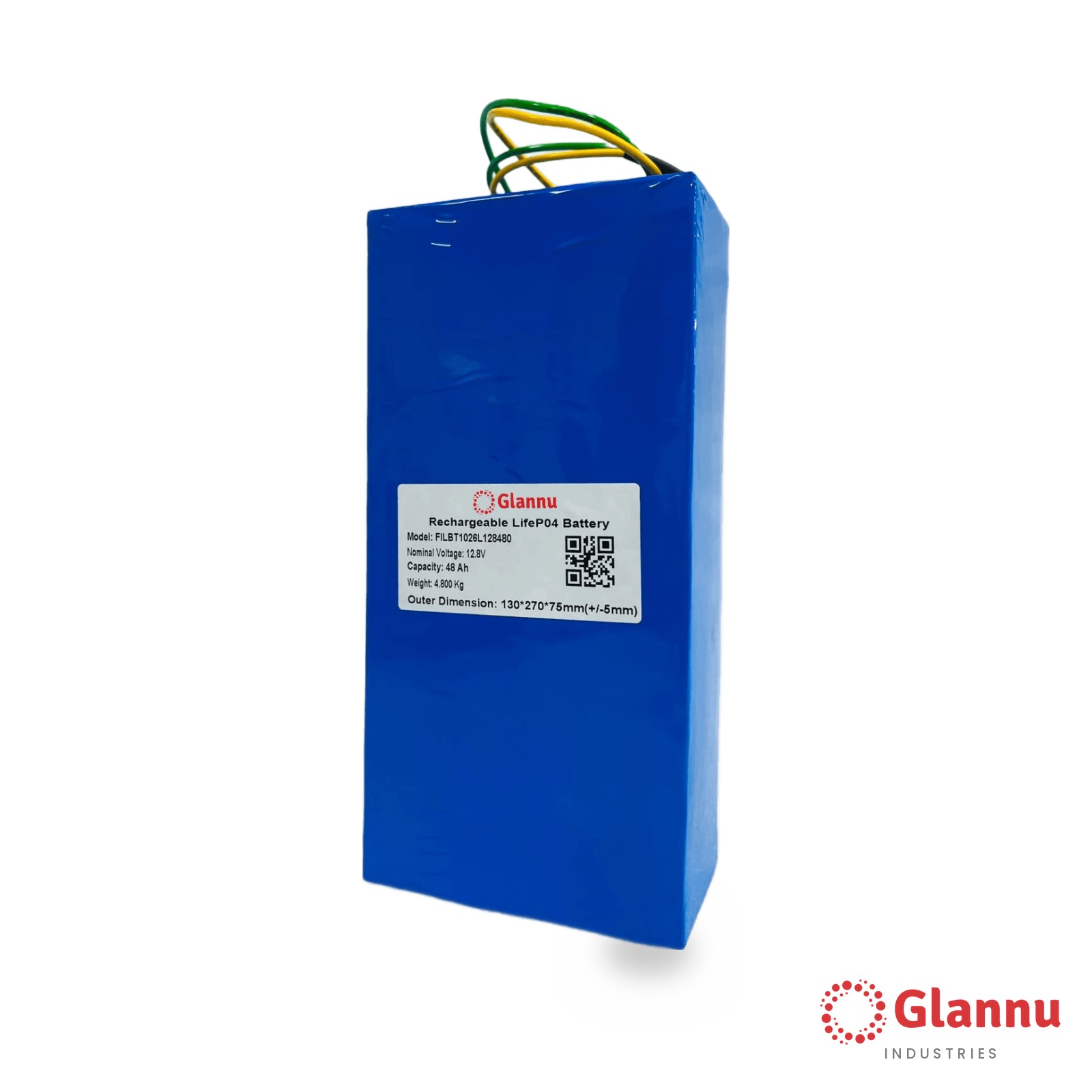 12V 48Ah LiFePO4 Lithium Battery Pack – Glannu 12.8V Soft Pack, 20A BMS (1248)