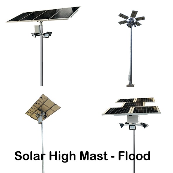 Solar Flood Light High Mast 20W x 4 Light 12.8V 30Ah x 4 Battery 100Wp x 4 Solar Panel (One Day Autonomy) 2