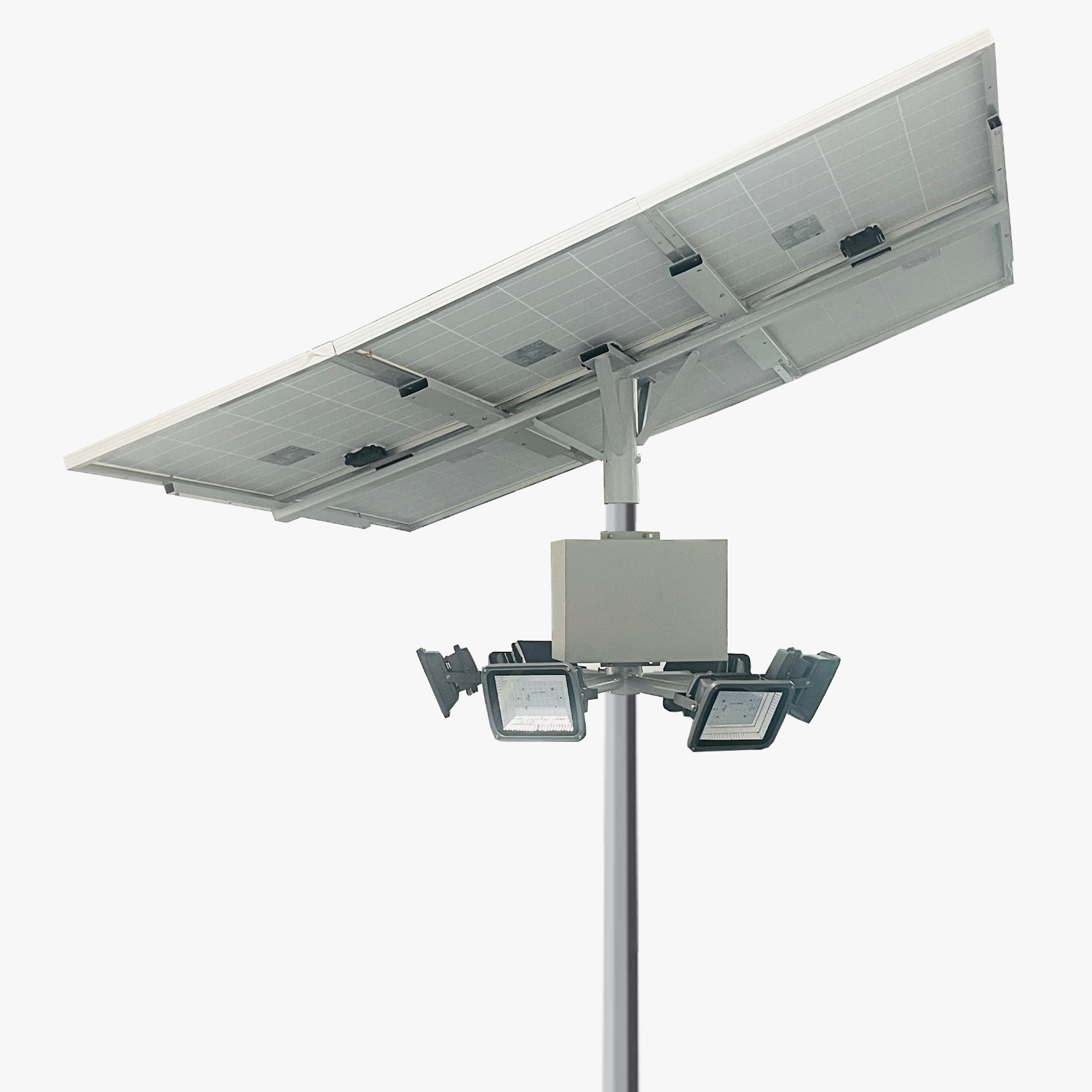 Solar Flood Light High Mast 20W x 4 Light 12.8V 18Ah x 4 Battery 50Wp x 4 Solar Panel