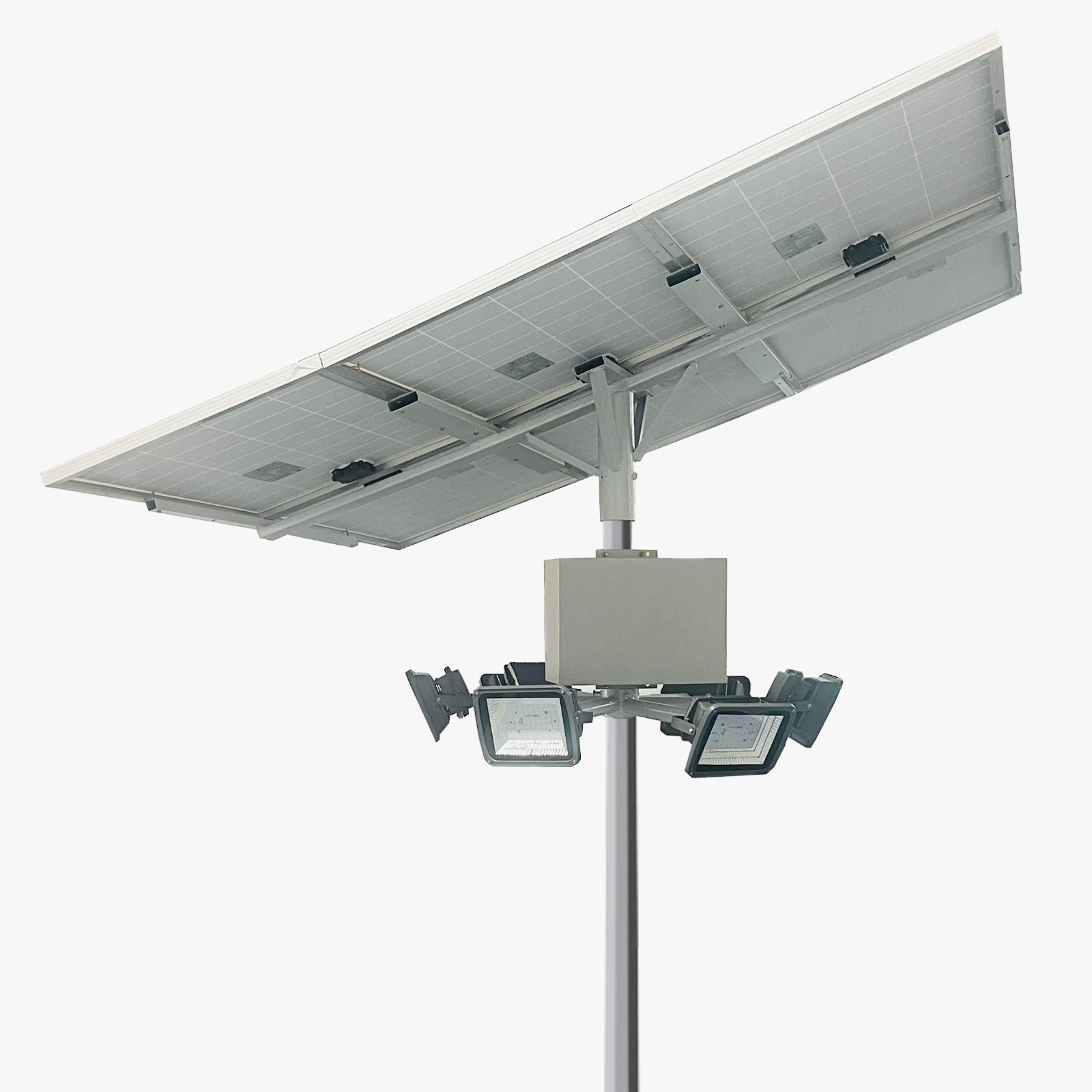 Solar Flood Light High Mast 25W x 6 Light 25.6V 78Ah x 2 Battery 270Wp x 2 Solar Panel 3
