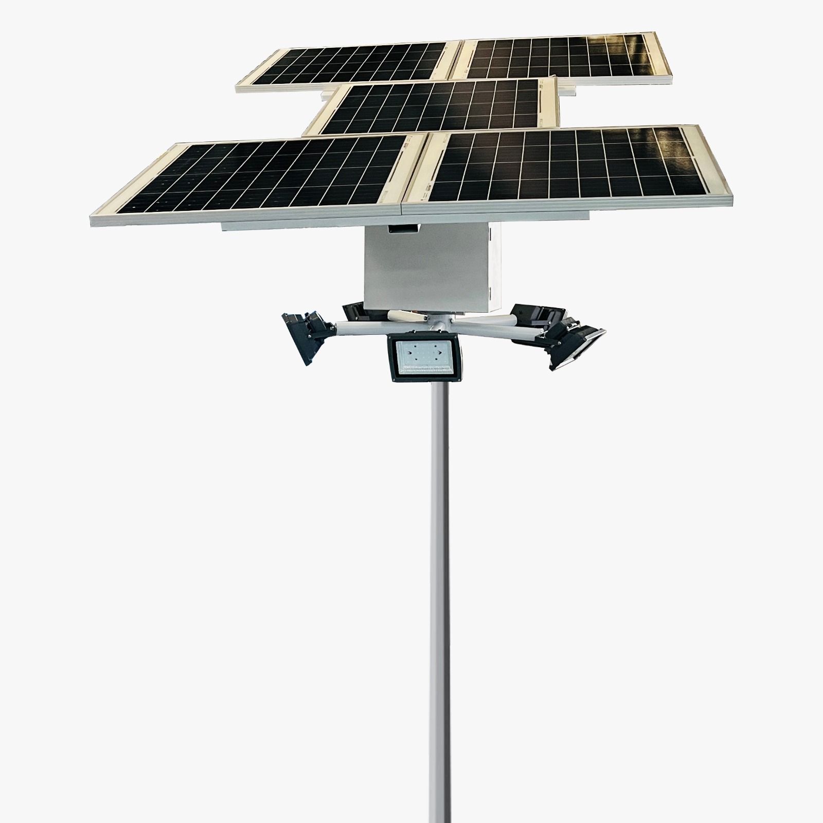 Solar Flood Light High Mast 100W x 6 Light 25.6V 60Ah x 6 Battery 400Wp x 6 Solar Panel (One Day Autonomy)