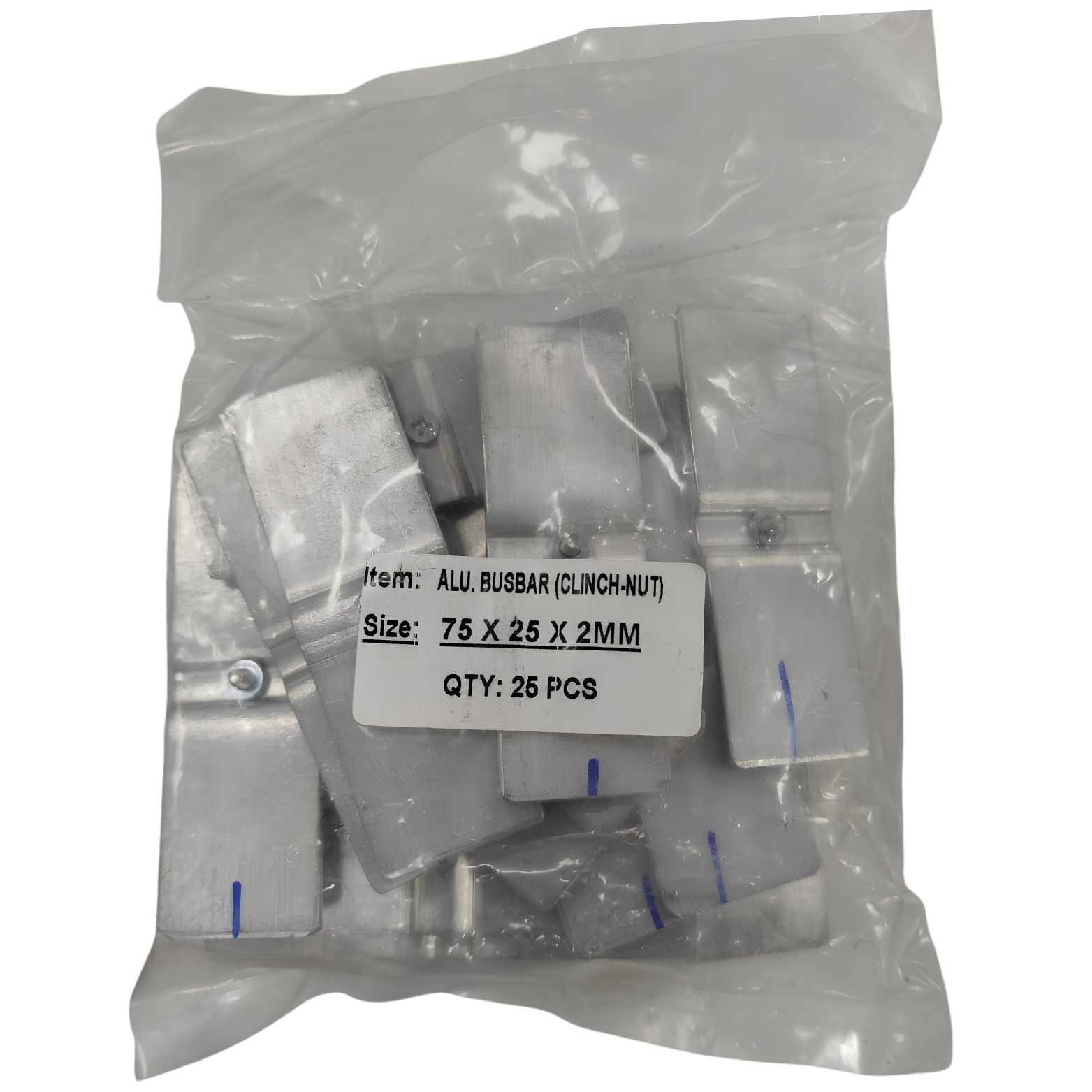 ALUMINIUM BUS BAR 75X25X2 WITH CLINCH NUT (10959) - Image 2